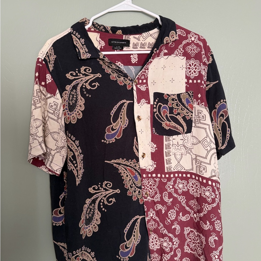 Cotton On Black and Burgundy Casual Button Down Shirt
